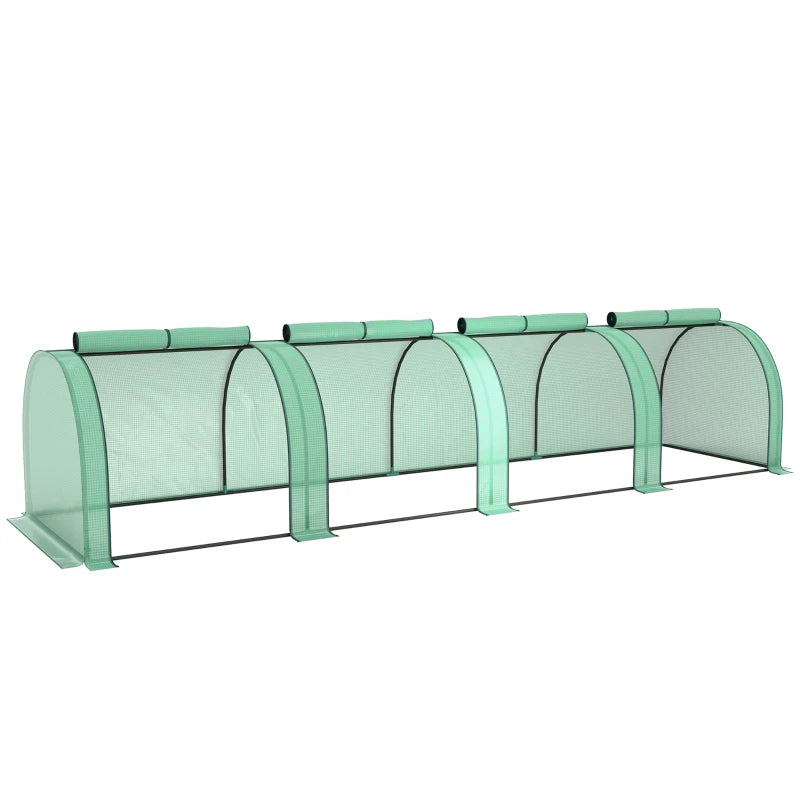 Compact Polytunnel Greenhouse with Zipped Doors & Steel Frame, 395x100x80cm, Green