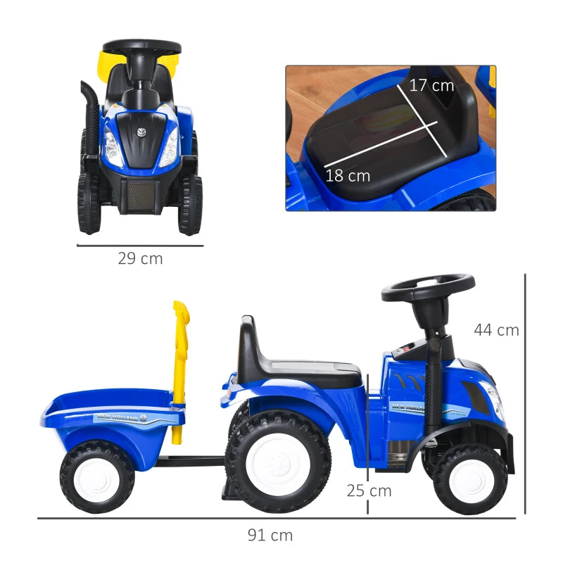 Ride-On Tractor Toddler Walker with Storage, Horn & Steering Wheel – Blue, Ages 1-3