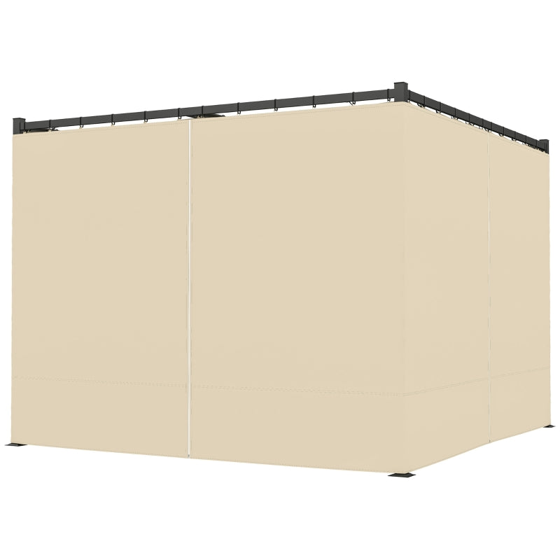 Khaki 3x3m Outdoor Pergola with Sliding Roof and Privacy Curtains for Garden