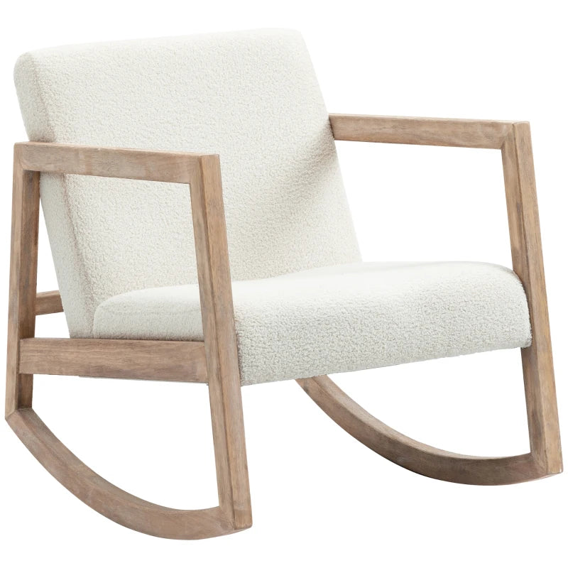 Rocking Armchair with Cushion & Wood Base – Cream White Upholstery