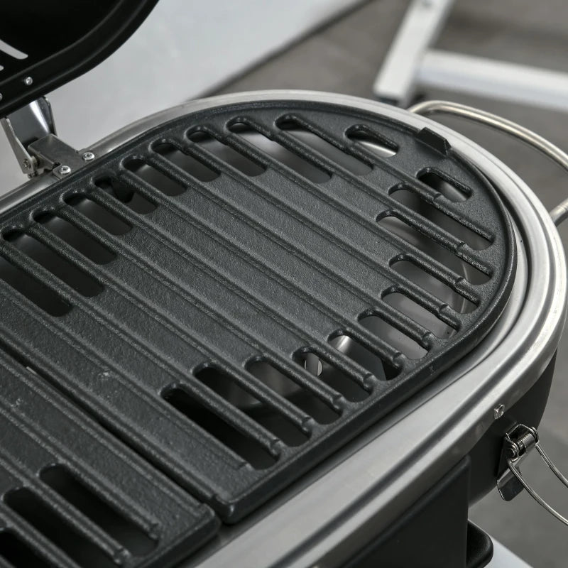 Foldable 2-Burner Table Top Gas BBQ Grill with Lid, Thermometer & Piezo Ignition Aluminium