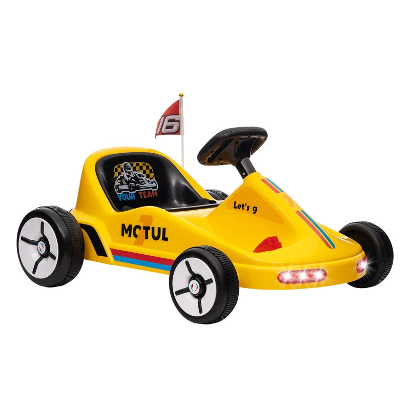 Electric Go Kart for Kids with Music, Lights & Horn – Fun Ride in Yellow for Ages 3-5