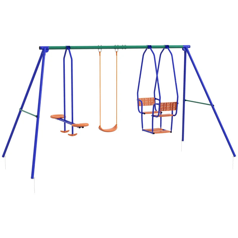 Three-In-One Kids Metal Swing Set with Swing, Glider & Rocking Chair – Ages 3+