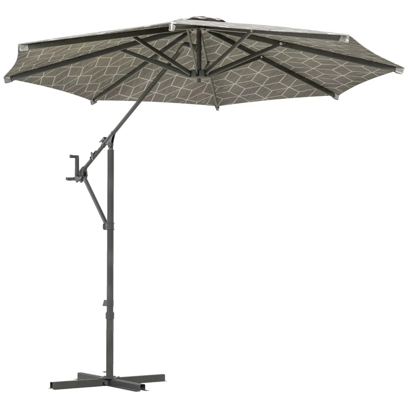 Hanging Patio Umbrella 3m with 8 Ribs, Crank Handle, and 360° Rotation, Black/White