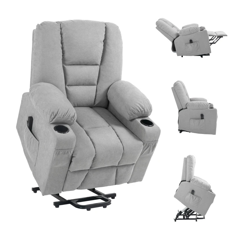 Elderly Recliner Chair – Oversized Lift Chair with Remote & Storage, Light Grey