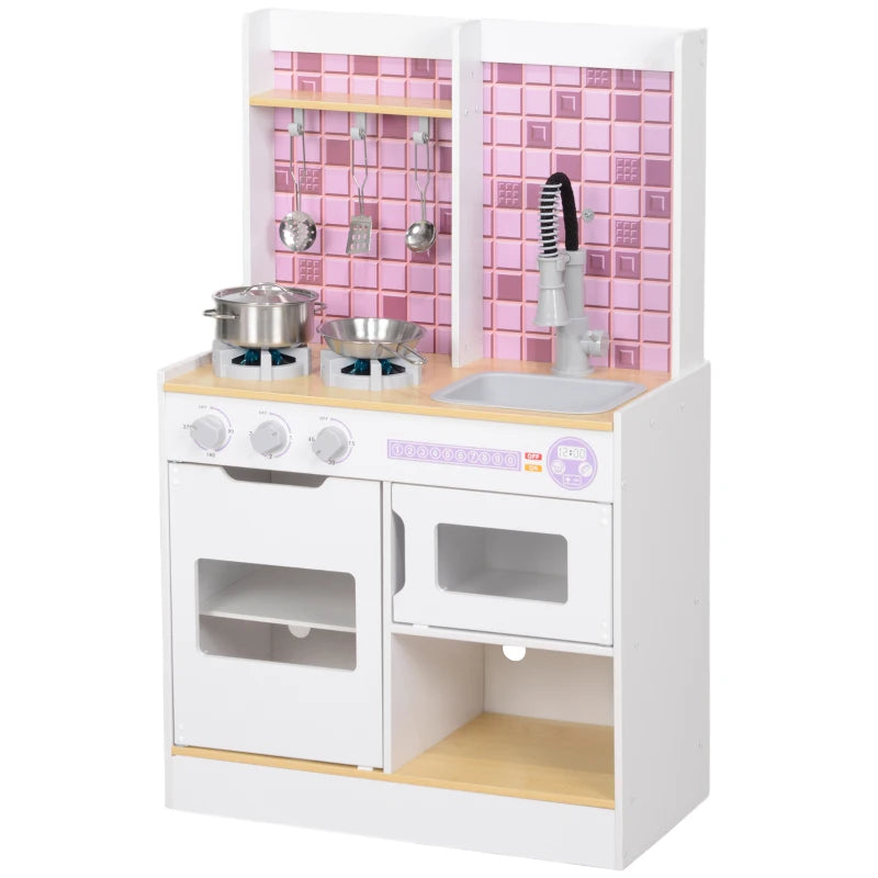 Kids Play Kitchen Set with Realistic Oven, Stove, Sink & Accessories – White Pretend Toy