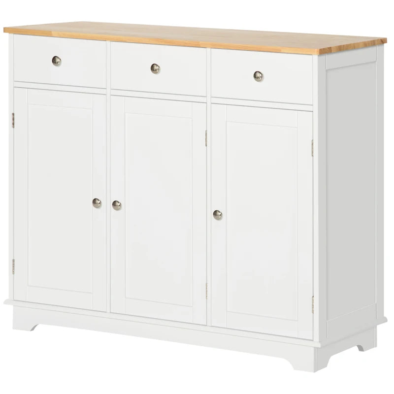 White Sideboard with Rubber Wood Top & Adjustable Shelves