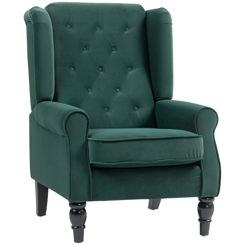 Tufted Wingback Chair – Green Retro Accent for Bedroom & Living Room