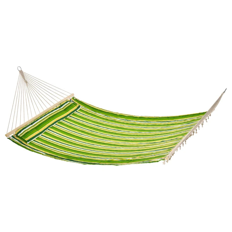 Portable Double Cotton Hammock with Pillow – 180kg Capacity, Green, 188x140cm