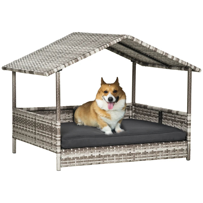 Dark Grey Rattan Dog House for Small/Medium Dogs