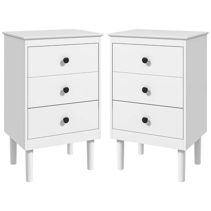 Two White Bedside Tables with 3 Drawers – Contemporary Bedroom Furniture