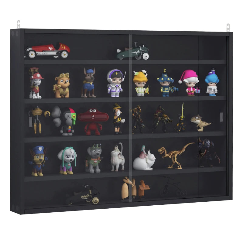 Black Wall Cabinet with Glass Doors, 5-Tier, 60x80cm Display