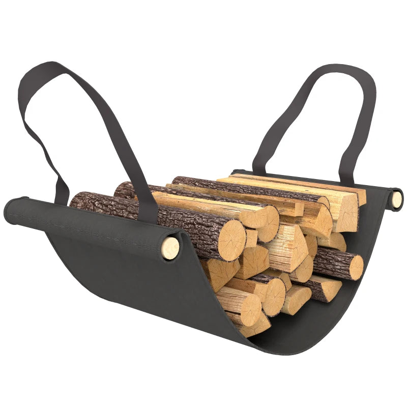 Metal Firewood Storage Rack 4FT with Canvas Bag and Oxford Waterproof Cover, Black