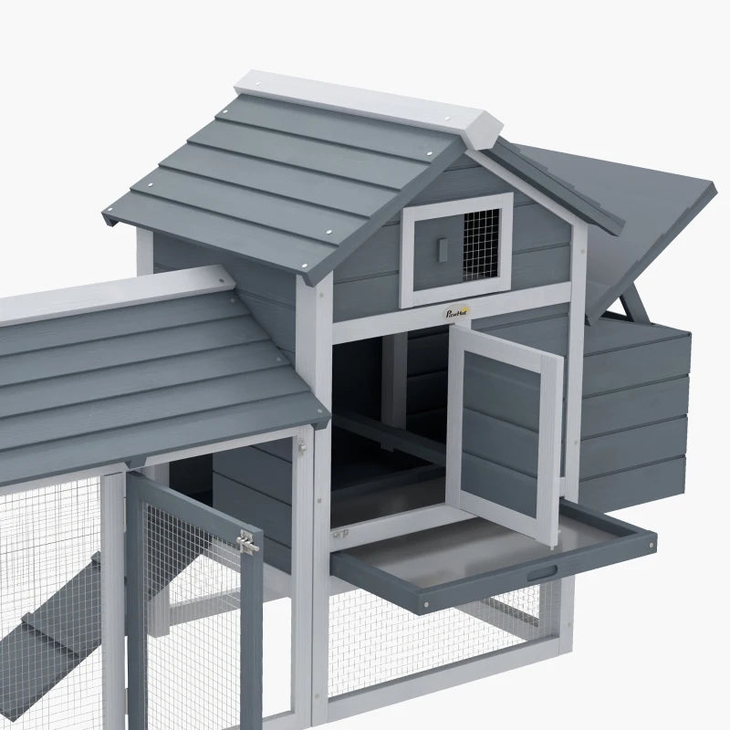 Chicken Coop with Run & Nesting Box, Grey