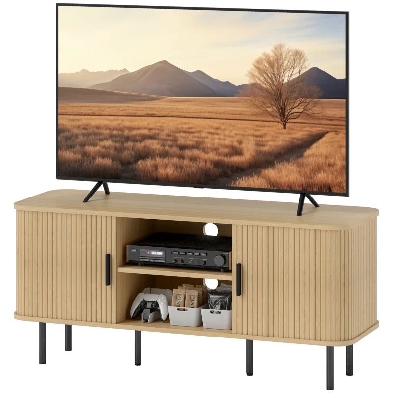 TV Cabinet for 55" TVs – Oak Tone Stand with Shelves and Cupboard Storage