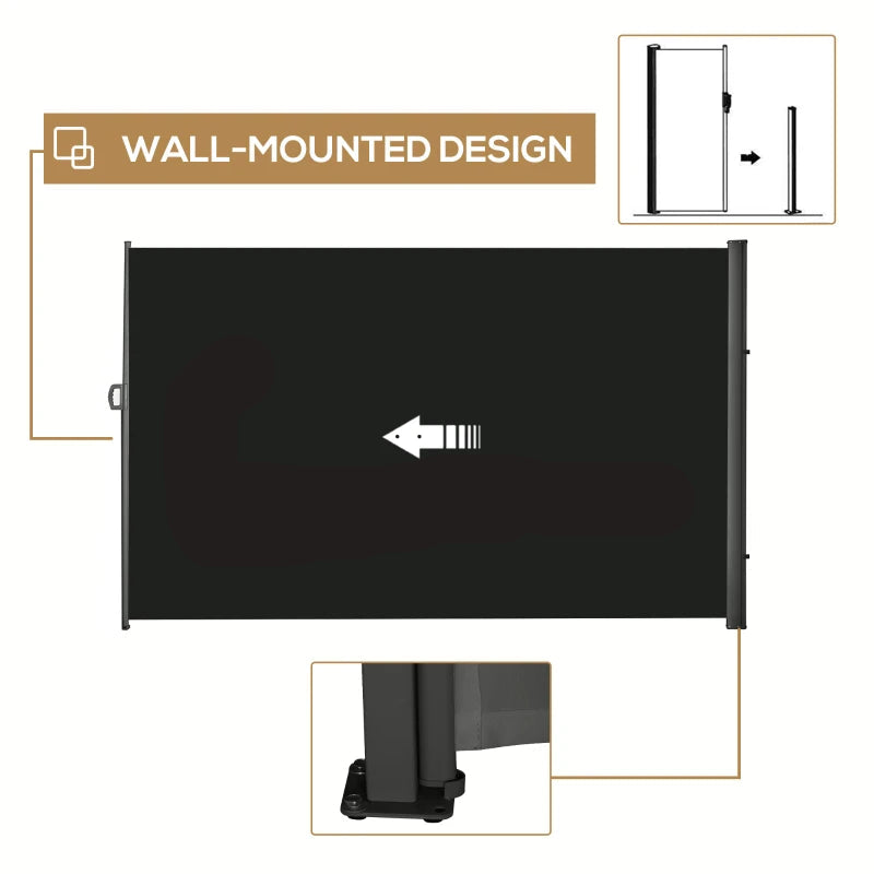 Patio Side Awning Screen 3x2m – Retractable Outdoor Privacy Divider, Black