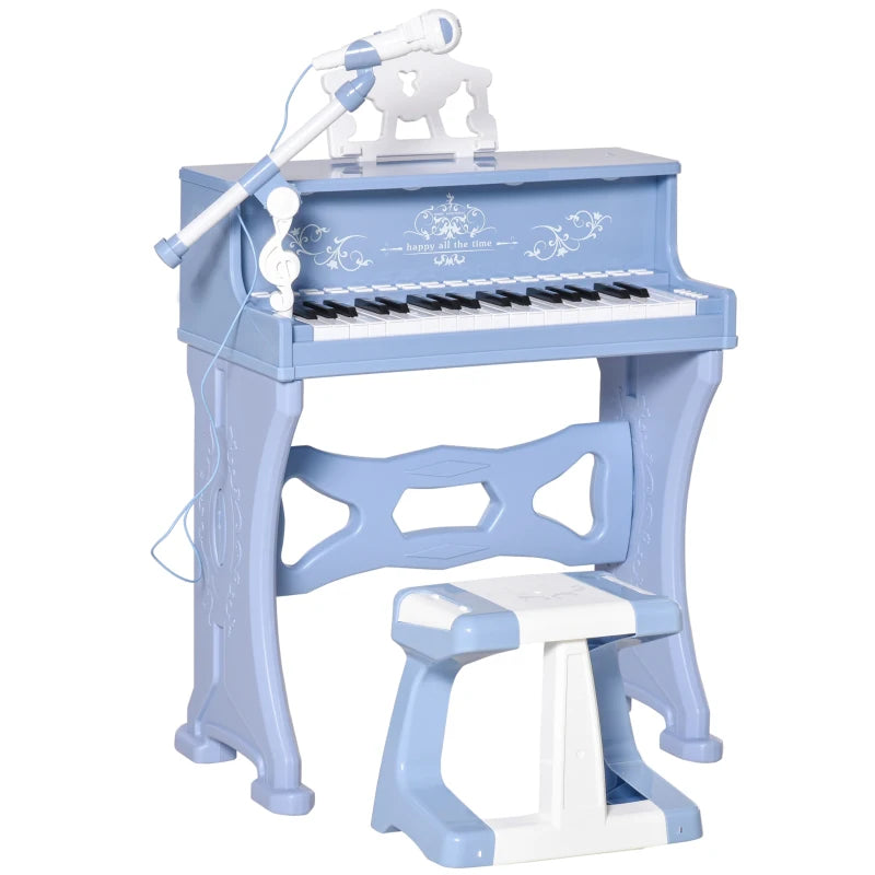 Blue Mini Piano Keyboard for Kids with 37 Keys, Stool, Microphone & Music Stand