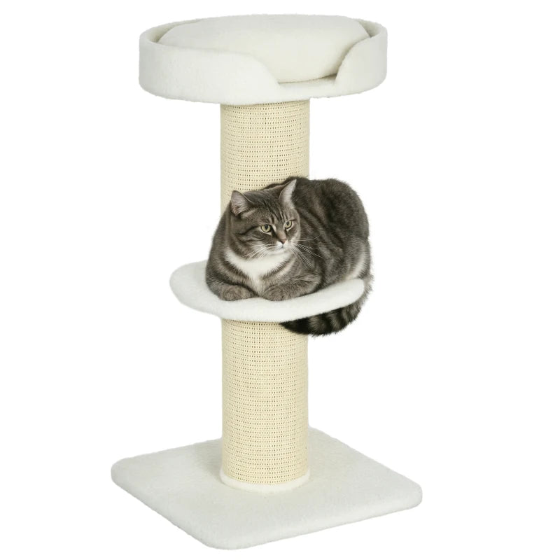Cream White 2-Tier Sisal Cat Tree with Basket