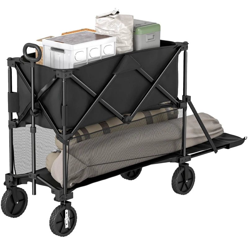 Double Decker Folding Festival Trolley Cart, 200KG & 350L Capacity, Collapsible, Black