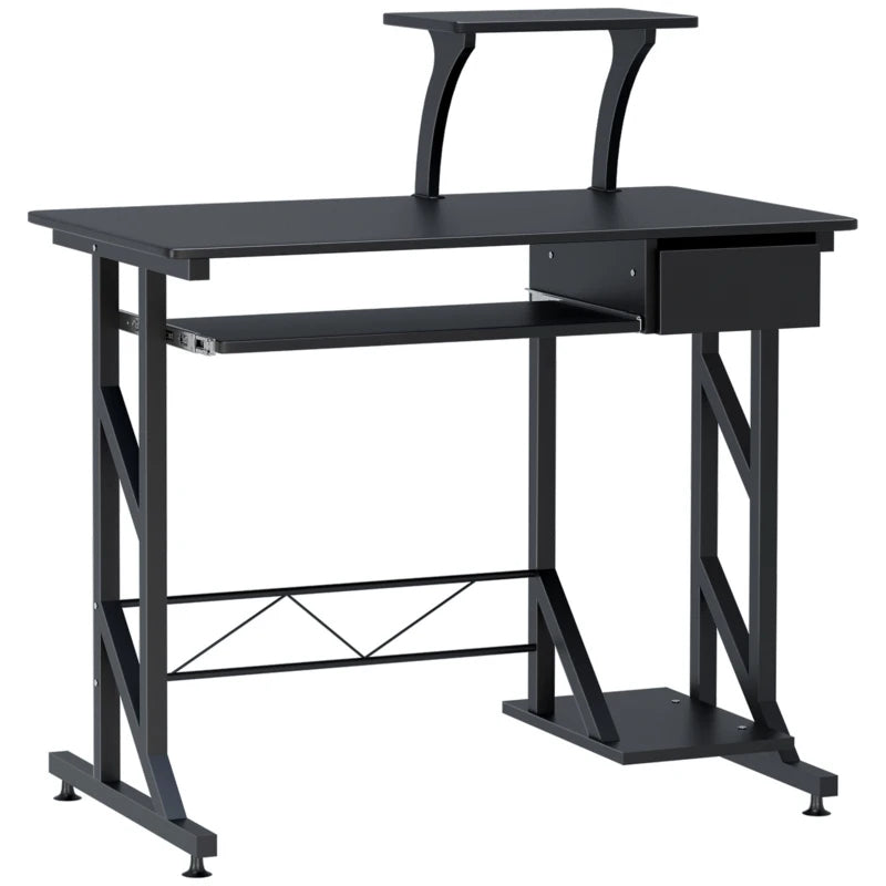 Home Office Desk – Sliding Keyboard Drawer & Host Box Shelf