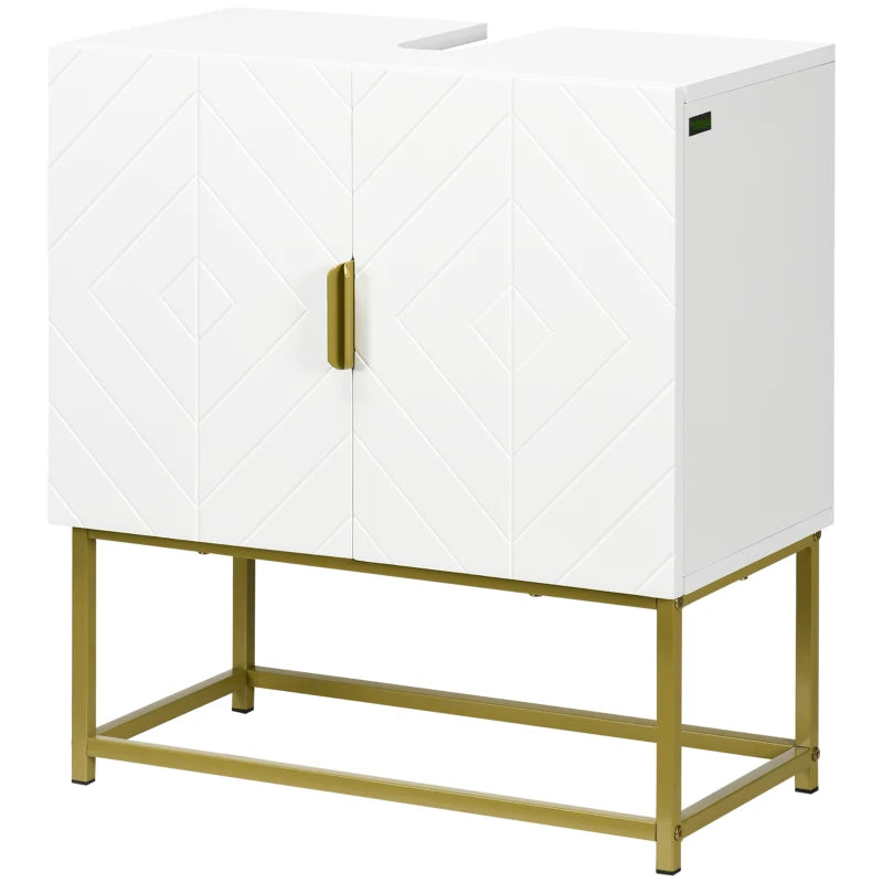 Under Sink Mirror Cabinet – 2 Doors, Gold Legs, Stylish Bathroom Unit