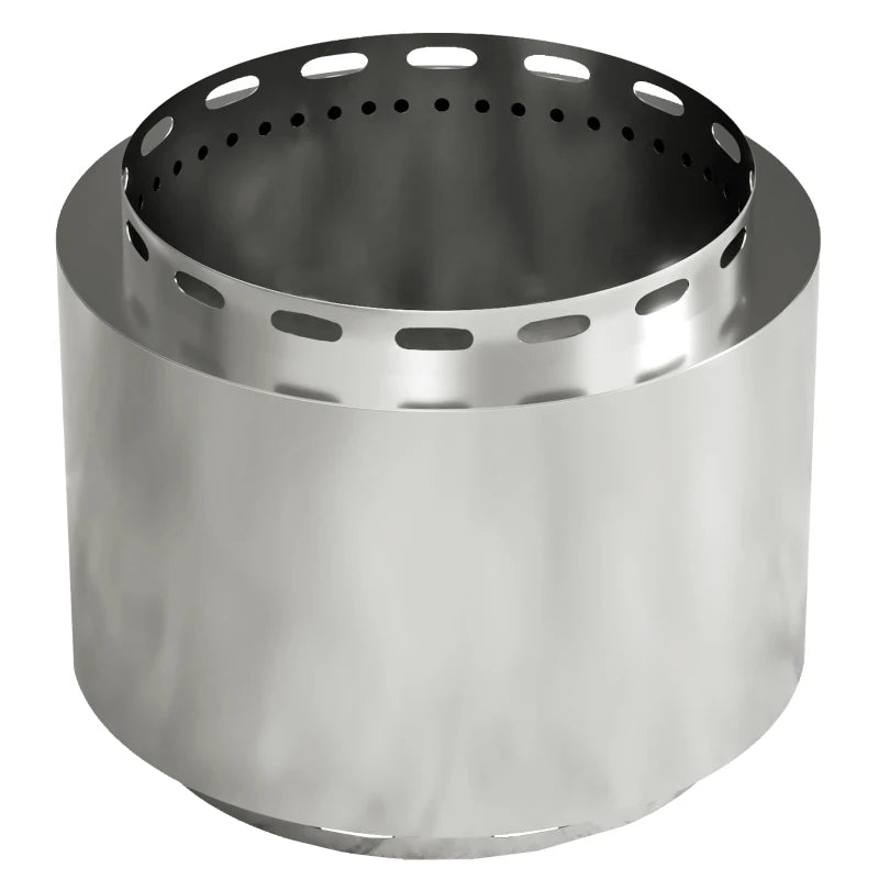 Silver Smokeless Fire Pit 48.5cm Portable Wood Burning with Poker for Outdoor Use