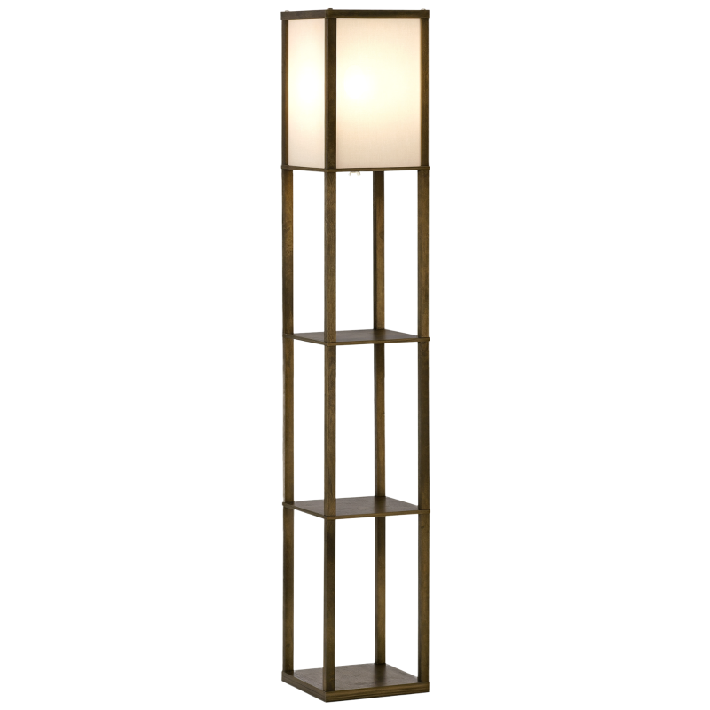 3-Tier Floor Lamp with Storage Shelf, Acrylic Shade, 160cm Brown