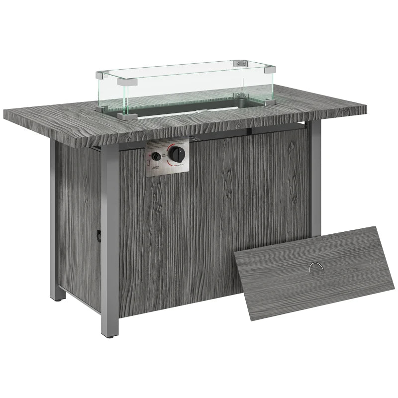 Patio Gas Fire Pit Table with 50,000 BTU, Glass Screen & Protective Cover, Dark Grey
