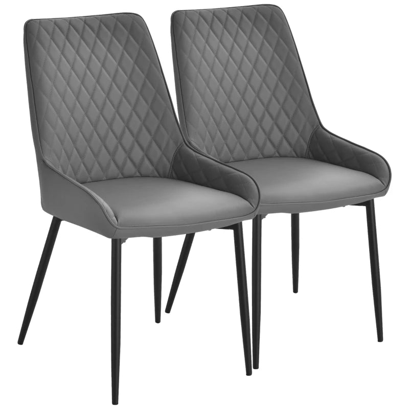 Stylish Grey Dining Chairs – PU Leather, Metal Legs - Set of 2