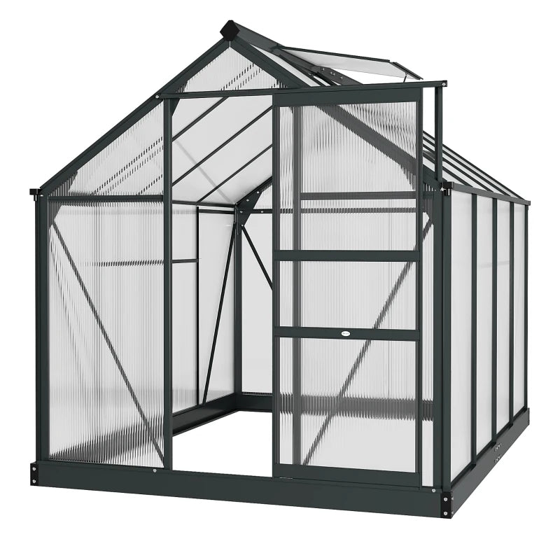 Large 6x8ft Outdoor Greenhouse – Grey Polycarbonate Grow House with Sliding Door & Window