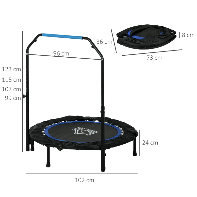 40" Foldable Mini Fitness Trampoline – Blue with Adjustable Foam Handle