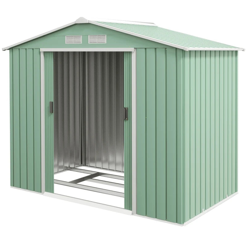 Metal Garden Shed with Lockable Double Doors, Ventilation & Foundation Kit, 7x4 ft, Light Green