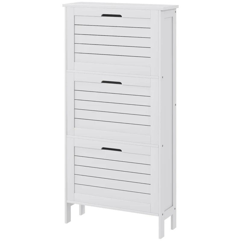 White Narrow Shoe Cabinet with 3 Flip Drawers, Perfect for Small Spaces