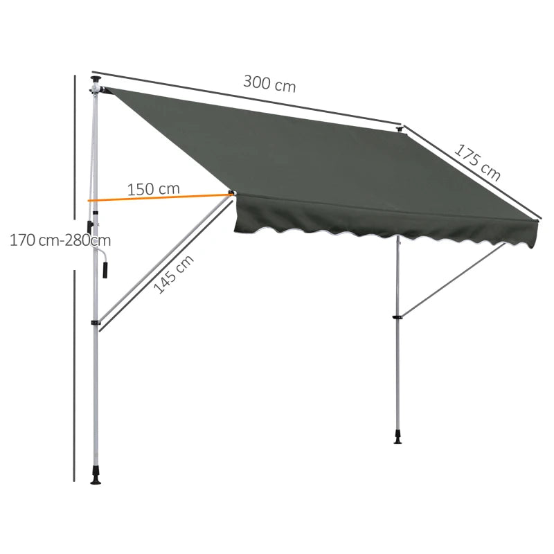 Stylish Adjustable Outdoor Awning with Aluminium Frame Grey for Patio Use 3x1.5m