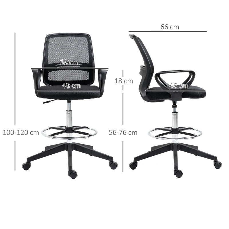 Black Drafting Chair with Lumbar Support & Foot Ring
