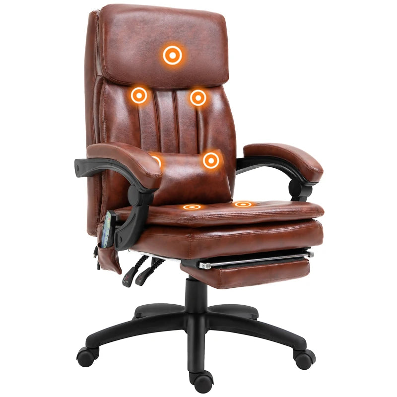 Brown PU Leather Office Chair – Reclining, 7-Point Massage & Footrest