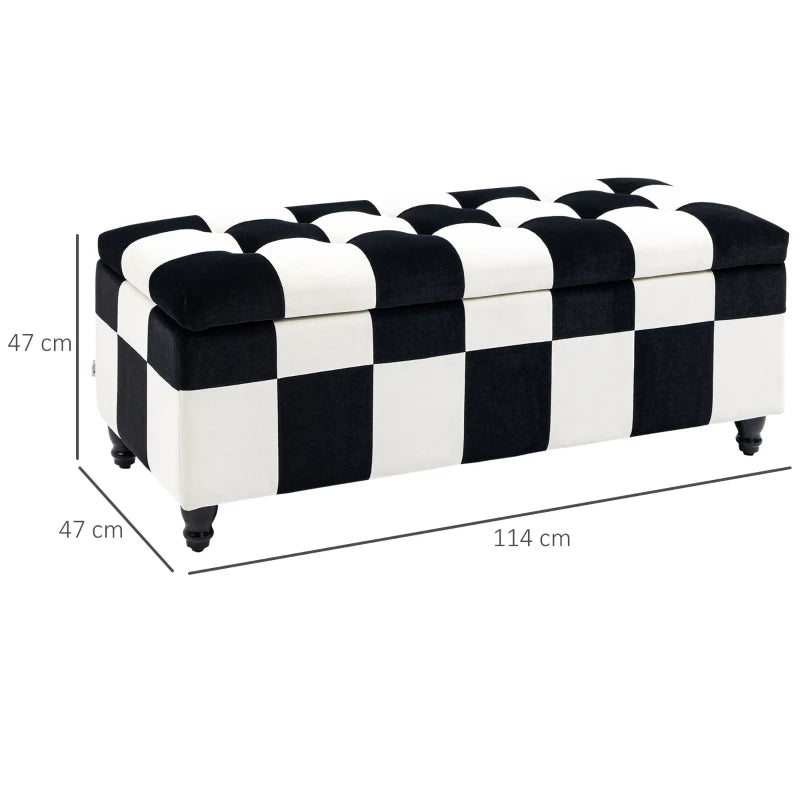 HOMCOM Large Velvet Storage Ottoman – White & Black Button-Tufted Design
