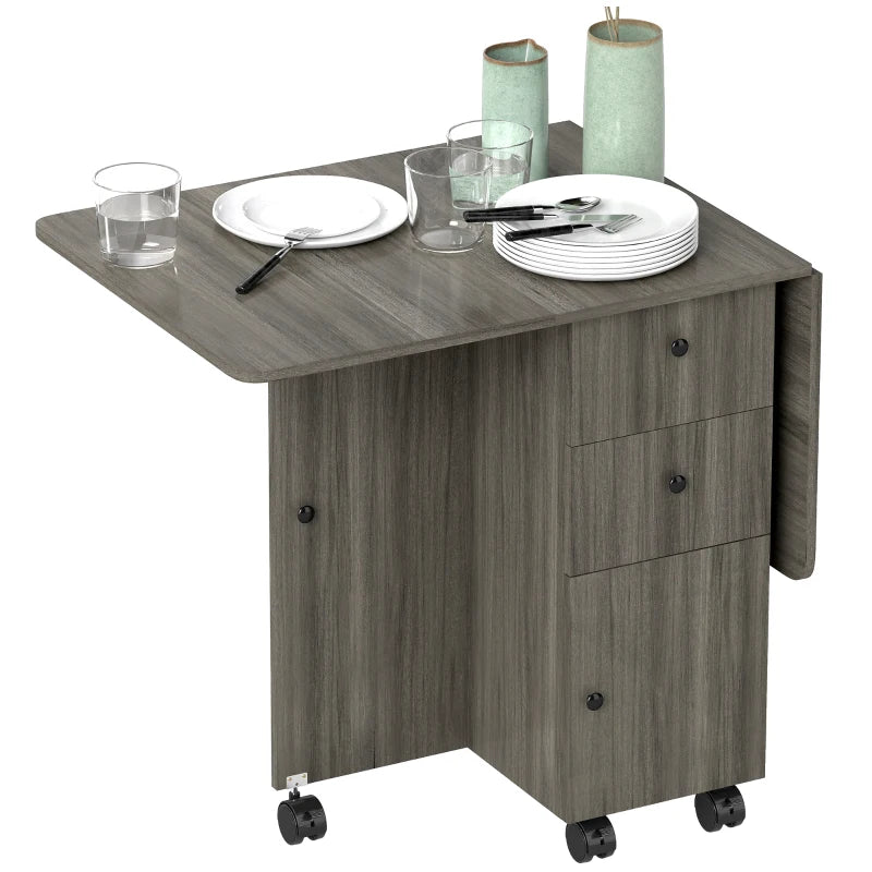Drop Leaf Dining Table in Grey, Six-Person Multi-Storage Design