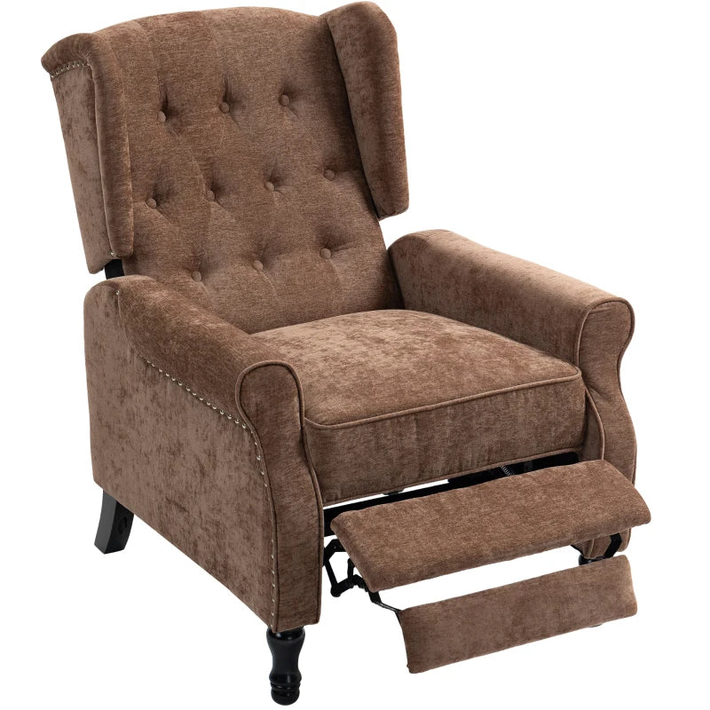 Reclining Vintage Armchair with Footrest – Brown Fabric