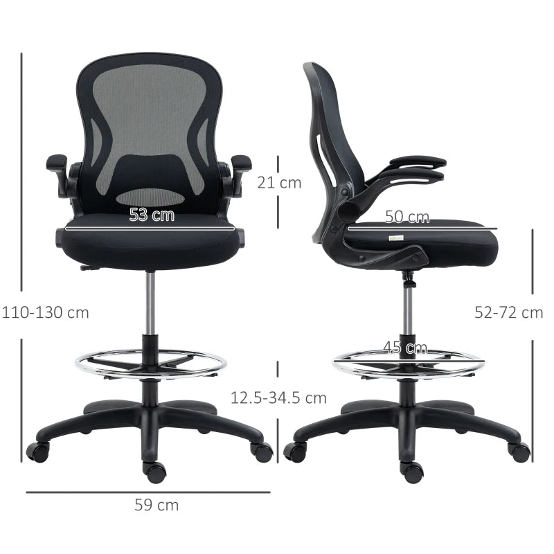 Black Mesh Standing Chair with Lumbar Support & Footrest Ring