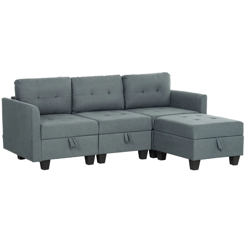 Modular 'L' Shape Sofa with Storage, Dark Grey Upholstery