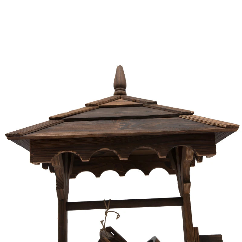 Decorative Rustic Wooden Garden Fountain with Pump Wishing Well Waterfall Barrel