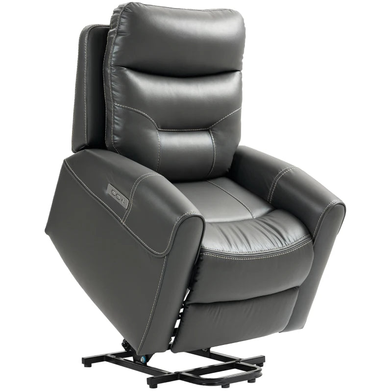 Elderly Recliner Chair – Power Lift Faux Leather Chair with USB, Charcoal Grey