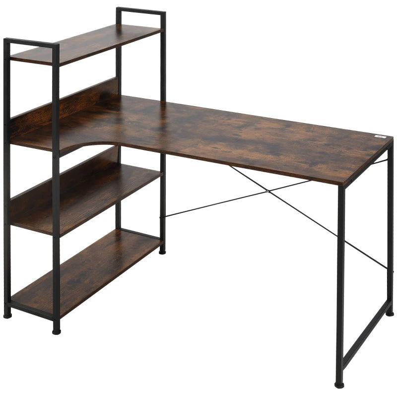 Office Desk with Storage Shelves – 120cm Rustic Brown Computer Table