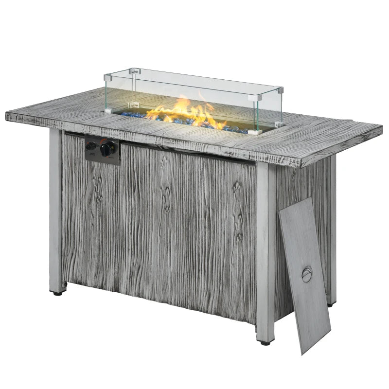 Gas Fire Pit Table with Glass Screen and Cover, 50,000 BTU, Grey Outdoor Heater