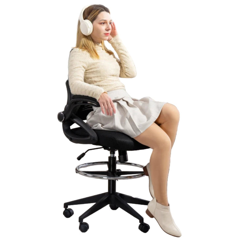 Mesh Office Stool with Swivel, Height Adjustable & Foot Ring