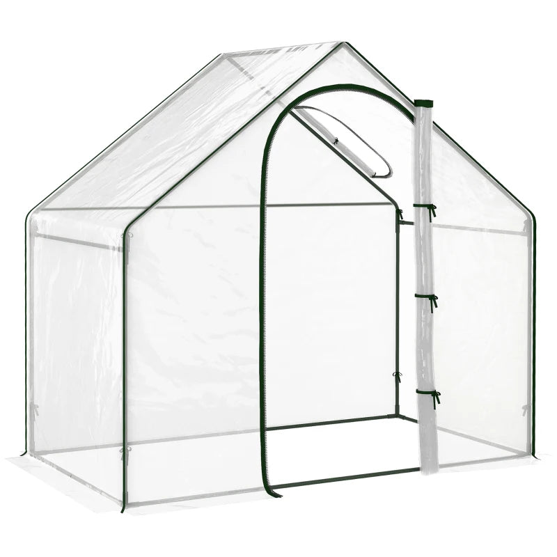 Walk-In Garden Greenhouse with Clear PVC Cover, Steel Frame, Door & Window, 180x100x168cm
