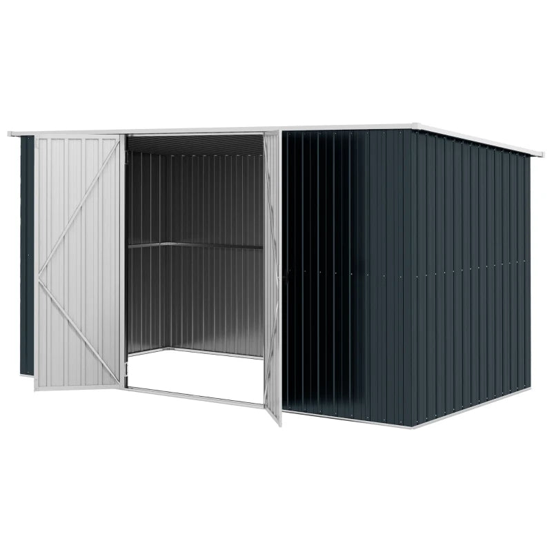 Large 11x5.6ft Metal Garden Storage Shed, Lockable Outdoor Tool Shed in Grey Steel