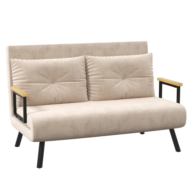 Double Velvet Sofa Bed with Pillows – 4-in-1 Convertible, Beige