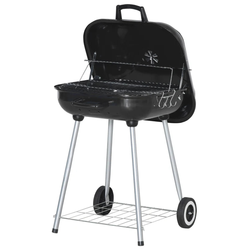 Portable BBQ Charcoal Smoker Grill with Wheels – Includes Utensils, Lid & Storage